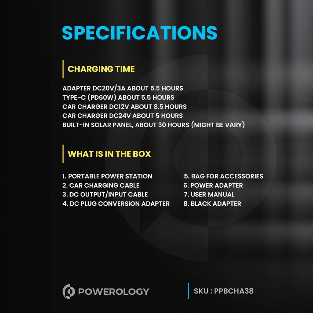 Powerology Portable Solar Power Generator 284Wh 300W QC 76800MAH -  مولد طاقة شمسية محمول 76800 ملي امبير 300 واط من باورولوجي