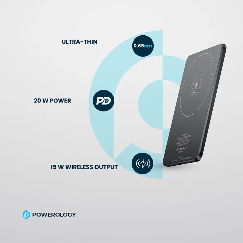 Powerology 5000 mAh 15W PD Type-C Magsafe Ultra Slim Powerbank Grey - باوربنك سليم ماك سيف 5000 ملي امبير 15 واط من باورولوجي رمادي