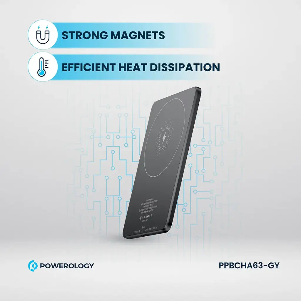 Powerology 5000 mAh 15W PD Type-C Magsafe Ultra Slim Powerbank Grey - باوربنك سليم ماك سيف 5000 ملي امبير 15 واط من باورولوجي رمادي
