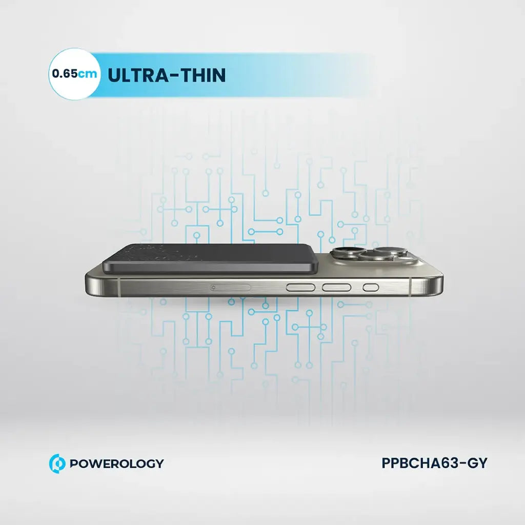 Powerology 5000 mAh 15W PD Type-C Magsafe Ultra Slim Powerbank Grey - باوربنك سليم ماك سيف 5000 ملي امبير 15 واط من باورولوجي رمادي