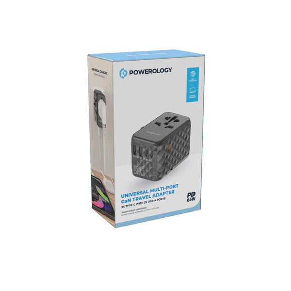 POWEROLOGY UNIVERSAL MULTI-PORT TRAVEL ADAPTER PD 65W  - شاحن عالمي للسفر 65 واط من باورولوجي رمادي
