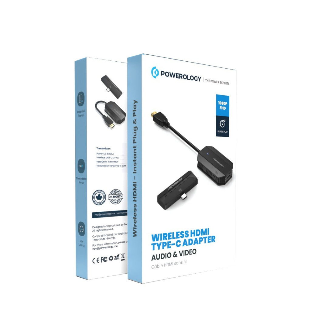 Powerology Wireless HDMI Mirroring Adapter With Type-C Version – محول لاسلكي HDMI من النوع C للصوت والفيديو من بورولوجي