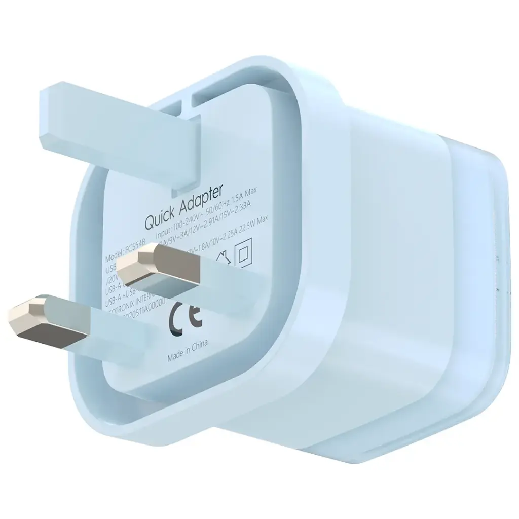 Powerology Dual-Port Fast Charging Adapter 35W Blue - شاحن 35 واط من باورولوجي ازرق