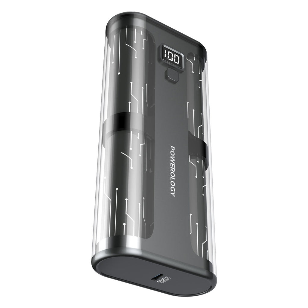 Powerology Crystalline Series Powerbank 20000mAh PD 20W Transparent/Grey - باوربنك 20000 ملي امبير 20 واط مع شاشة رقمية من باورولوجي