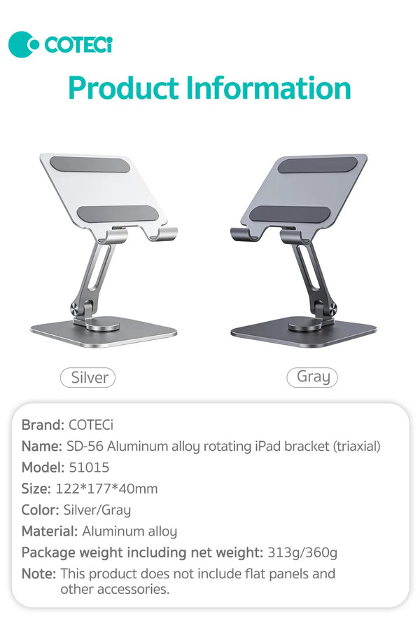 COTECI ALUMINIUM ALLOY 3-AXIS PAD STAND 51015 - ستاند مكتبي المنيوم للايباد من كوتي