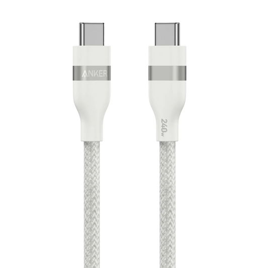 Anker USB-C to C Cable 3ft 240W Upcycled-Braided White - كيبل تايب سي تايب سي 240 واط 1 متر من انكر ابيض