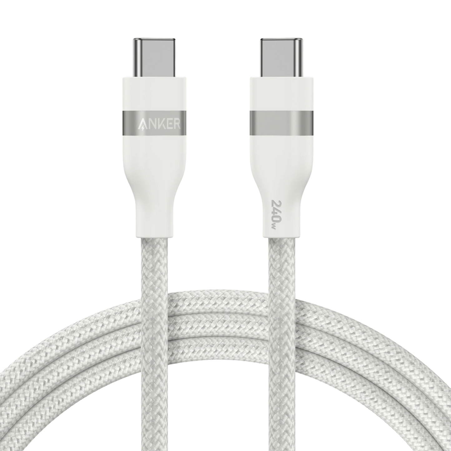 Anker USB-C to C Cable 6ft 240W Upcycled-Braided White - كيبل تايب سي تايب سي 240 واط 2 متر من انكر ابيض