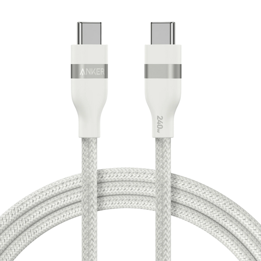 Anker USB-C to C Cable 6ft 240W Upcycled-Braided White - كيبل تايب سي تايب سي 240 واط 2 متر من انكر ابيض