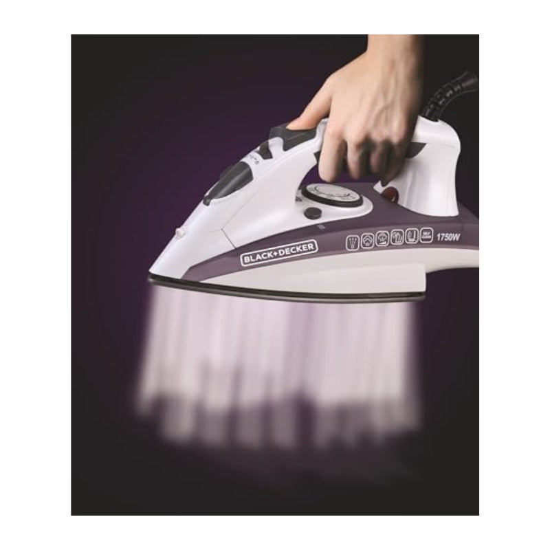Black&Decker X1750-B5 1750W STEAM IRON WITH NONSTICK SOLEPLATE - مكوى بخارية مع قاعدة غير لاصقة 1750 واط من بلاك اند ديكر