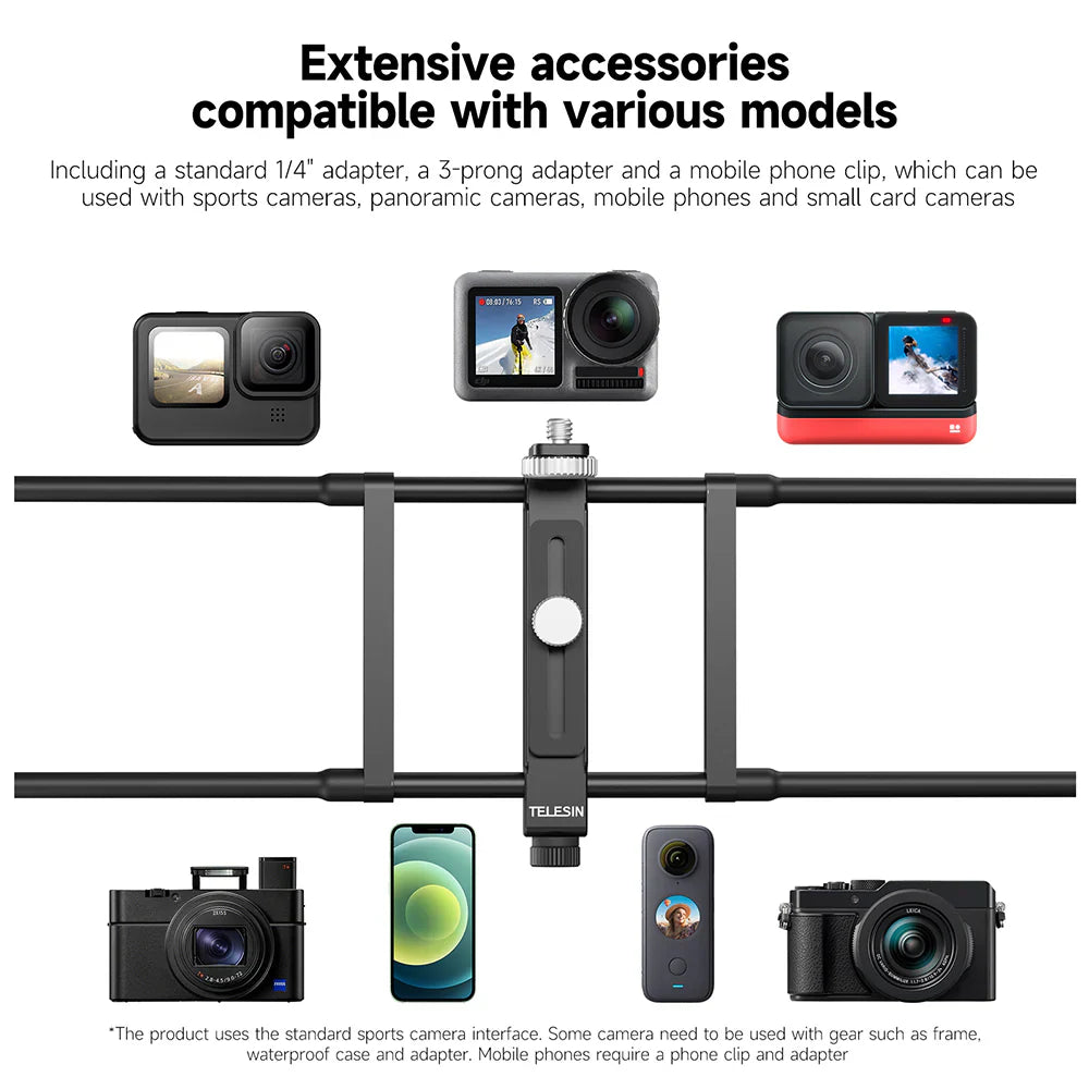 TELESIN Adjustable Universal Fence Mount for Action Cameras/ Phones - ستاند للكاميرات والهواتف الذكية على الاسوار قابل للتعديل من تيليسن