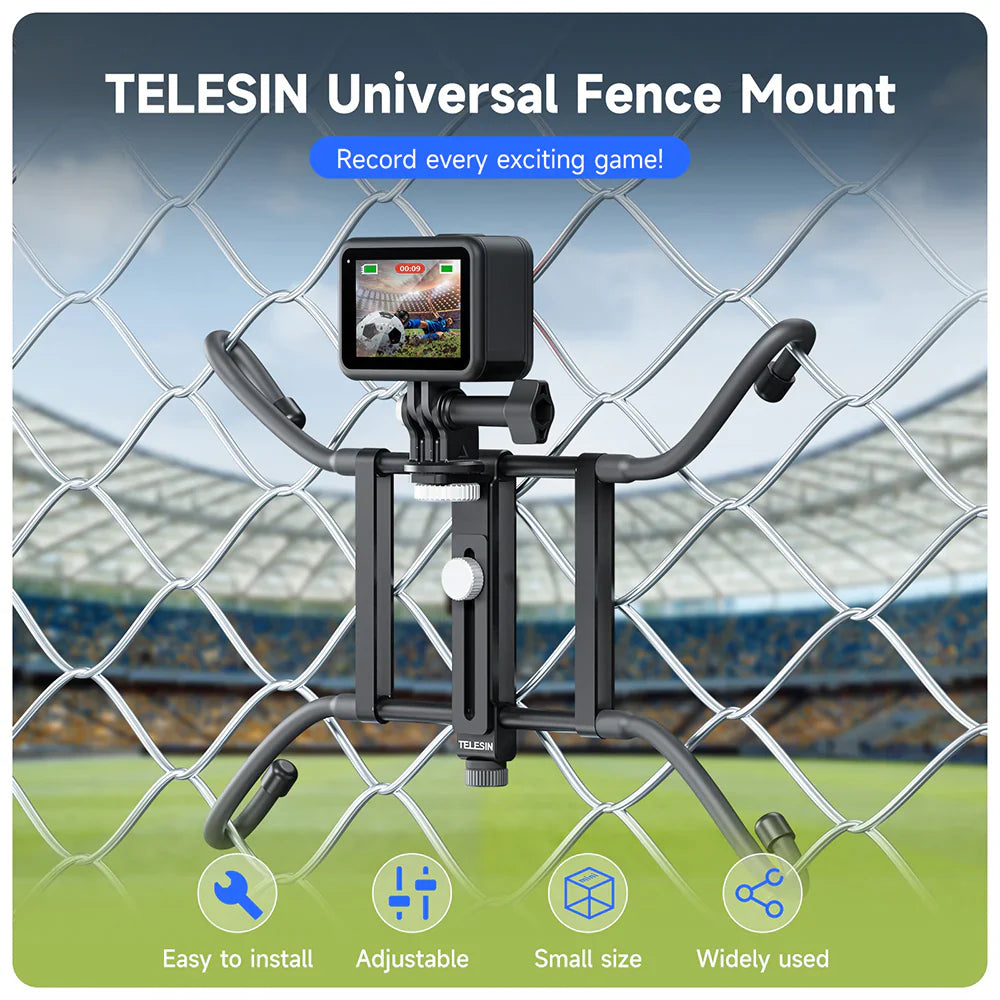 TELESIN Adjustable Universal Fence Mount for Action Cameras/ Phones - ستاند للكاميرات والهواتف الذكية على الاسوار قابل للتعديل من تيليسن