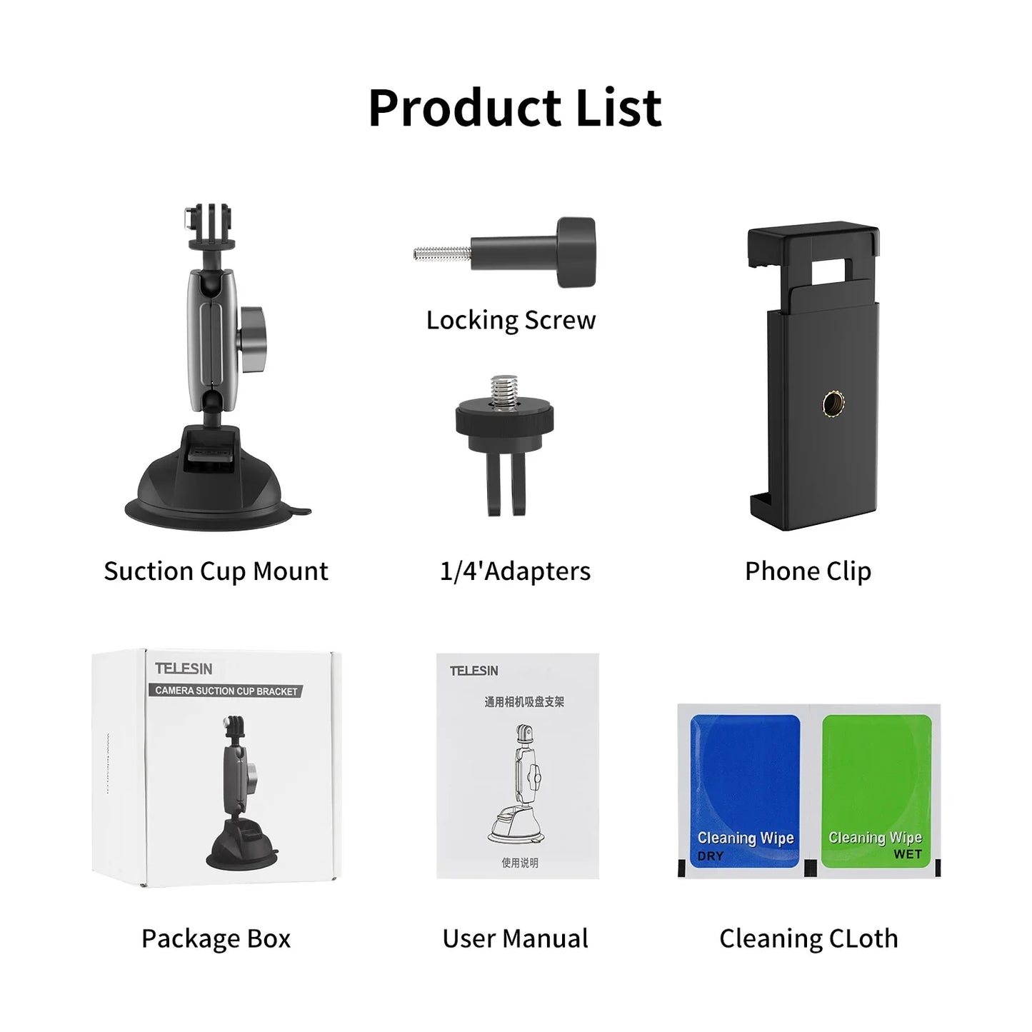 TELESIN Aluminum Alloy Camera Suction Cup Mount - ستاند للكاميرا والهاتف بالشفط المغناطيسي من تيليسن