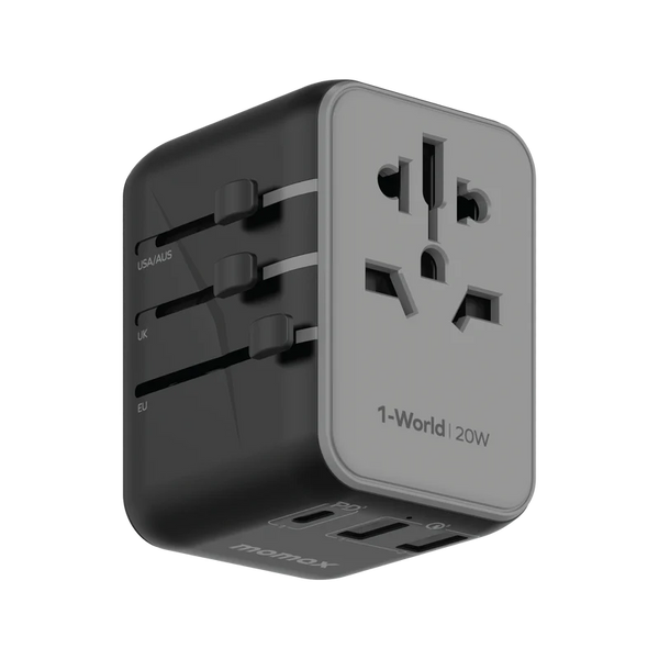 MOMAX 20W 1-WORLD 3PORT+AC TRAVEL ADAPTER UA11D - شاحن 20 واط من موماكس