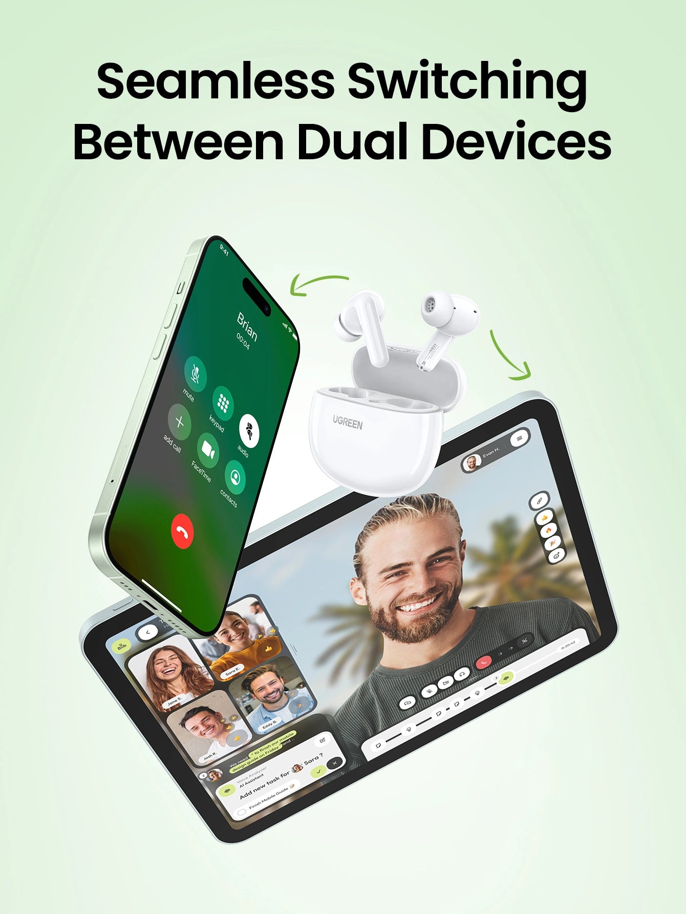 UGREEN HiTune P3 TW Earbuds White - سماعات بلوتوث من يوكرين ابيض