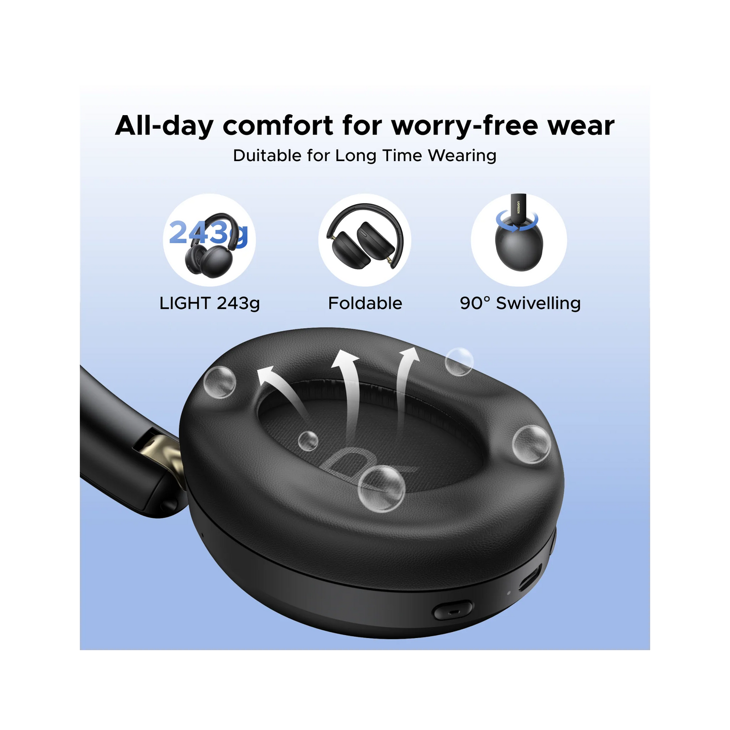 UGREEN HiTune Studio Max2 ANC Wireless Black - سماعات هيدسيت لاسلكية مع خاصية الغاء الضوضاء النشط من يوكرين اسود