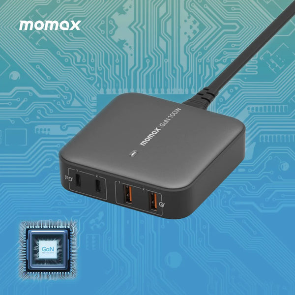 MOMAX ONEPLUG 100W 4-Port GaN Desktop Charger UM33 - شاحن متعدد 100 واط من موماكس