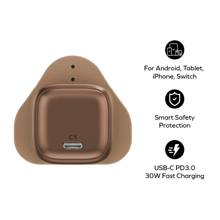 Momax Charge & Port GaN 30W charger (UK) (Gold)[ 1 port / USB-C) - شاحن 30 واط من موماكس