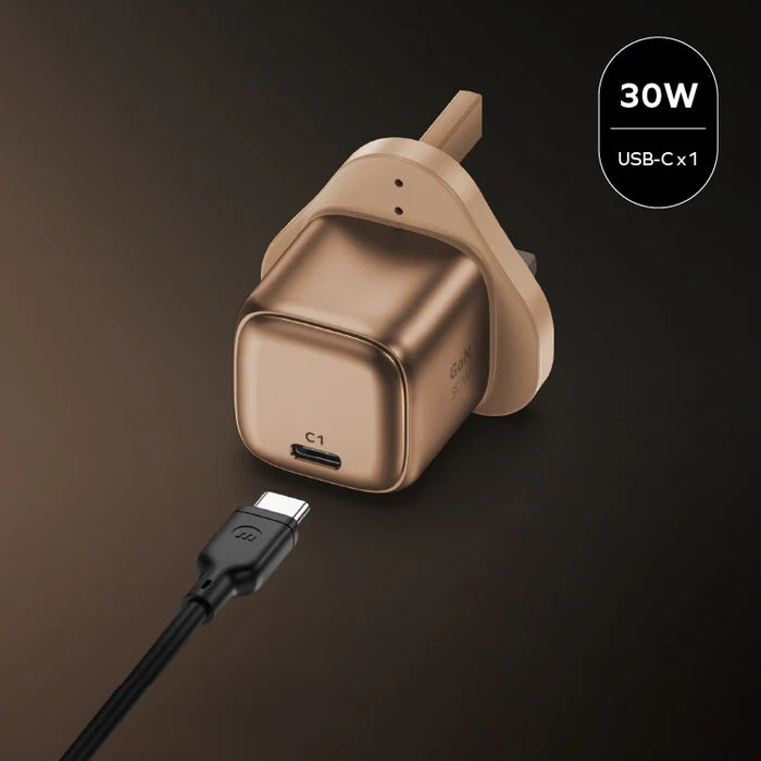 Momax Charge & Port GaN 30W charger (UK) (Gold)[ 1 port / USB-C) - شاحن 30 واط من موماكس