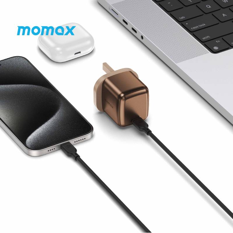 Momax Charge &Port GaN 65W charger (UK) (Gold)[1 port / USB-C] - شاحن 65 واط من موماكس