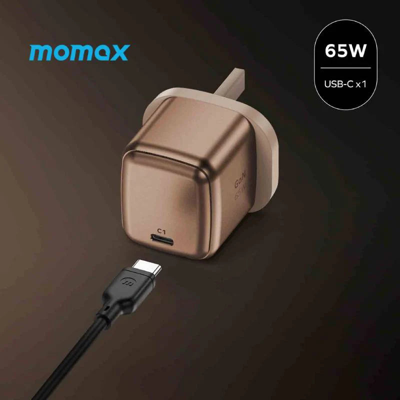 Momax Charge &Port GaN 65W charger (UK) (Gold)[1 port / USB-C] - شاحن 65 واط من موماكس