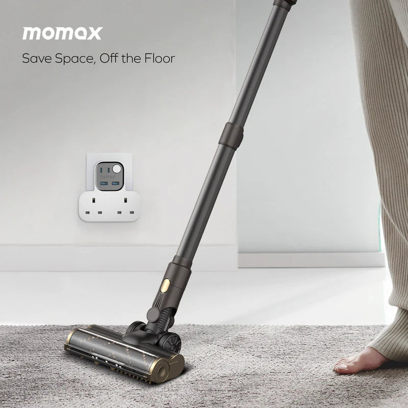 Momax Charge Work Flow T-shaped Extention 2 Socket with USB White - موزع كهرباء ذكي مع منافذ للشحن من موماكس