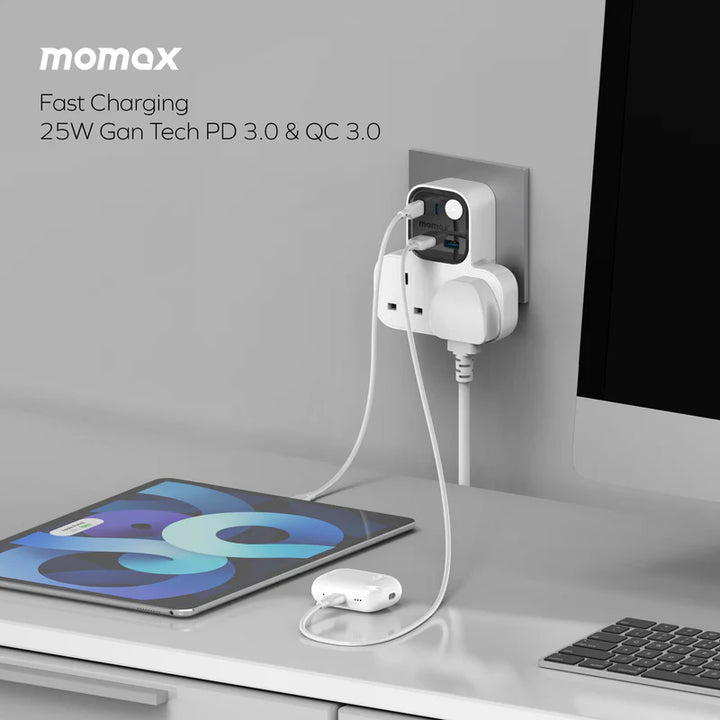 Momax Charge Work Flow T-shaped Extention 2 Socket with USB White ...