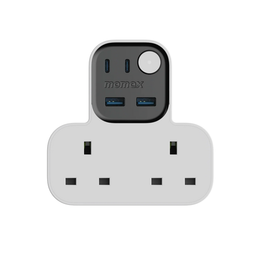 Momax Charge Work Flow T-shaped Extention 2 Socket with USB White - موزع كهرباء ذكي مع منافذ للشحن من موماكس