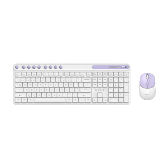 Havit KB271WB Wireless keyboard+mouse combo white+purple - كيبورد وماوس لاسلكيين كومبو من هافيت ابيض وبنفسجي
