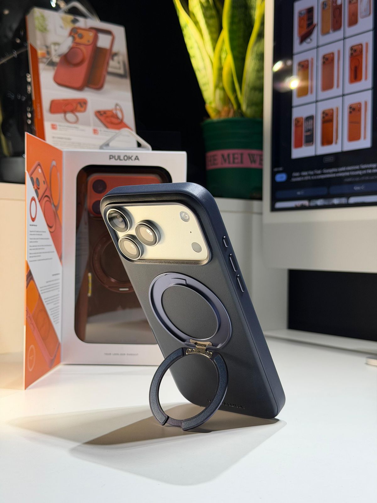 PULOKA CASE FOR IPHONE 17 PRO MAX BLUE - كفر ايفون 17 برو ماكس  مع ستاند ازرق