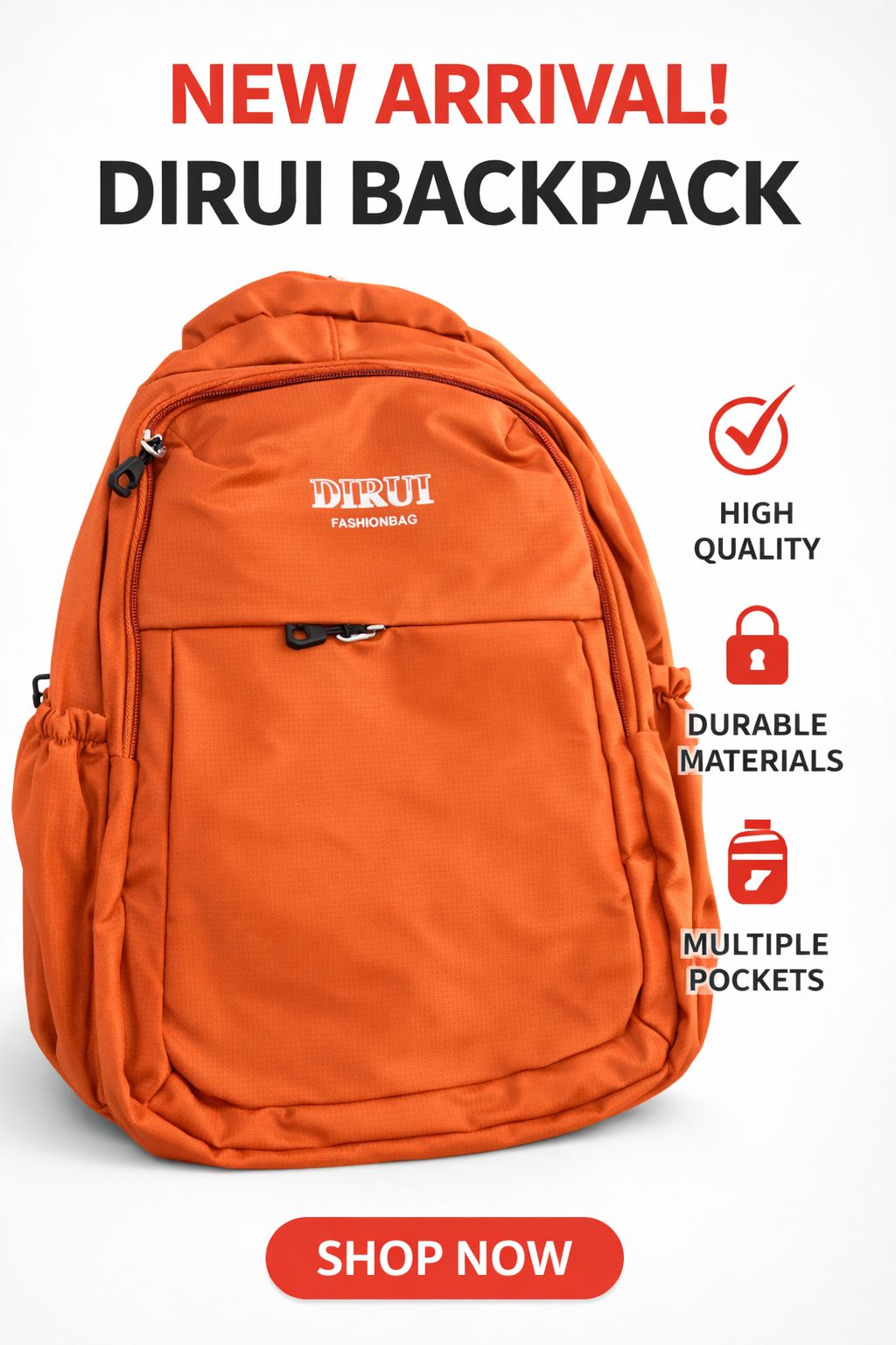 DIRUI FASHION BAG ORANGE - حقيبة ظهر متعددة الجيوب برتقالي