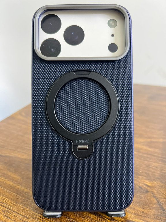 I-MIKE CASE FOR IPHONE 17 PRO MAX BLUE - كفر ايفون 17 برو ماكس مع ستاند لون ازرق