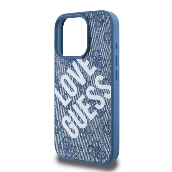 Guess PU 4G Hard Case With Big Love Guess Logo For iPhone 16 Pro mAX  - كفر للايفون 16 برو ماكس ازرق