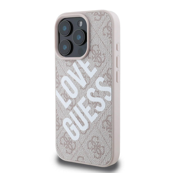 Guess PU 4G Hard Case With Big Love Guess Logo For iPhone 16 Pro Max Pink- كفر للايفون 16 برو ماكس وردي