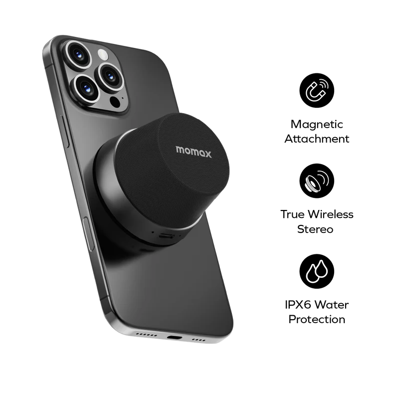 Momax Vibe Go Magnetic Wireless Speaker Black - سبيكر لاسلكي مغناطيسي محمول 3 واط من موماكس اسود