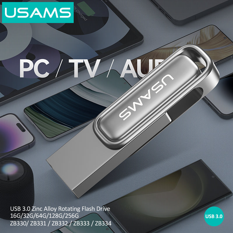 USAMS ZB339 USB3.0 Zinc Alloy Flash Drive 256G Tarnish - فلاش ميموري 256 يو اس بي من يوسامس اسود