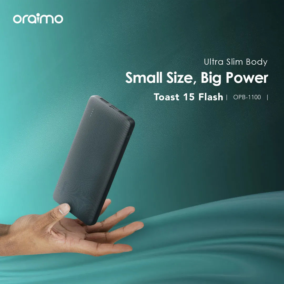Oraimo Toast 15 Flash 10000mAh Fast Charging Power Bank - باوربنك 10000 ملي امبير من اورايمو