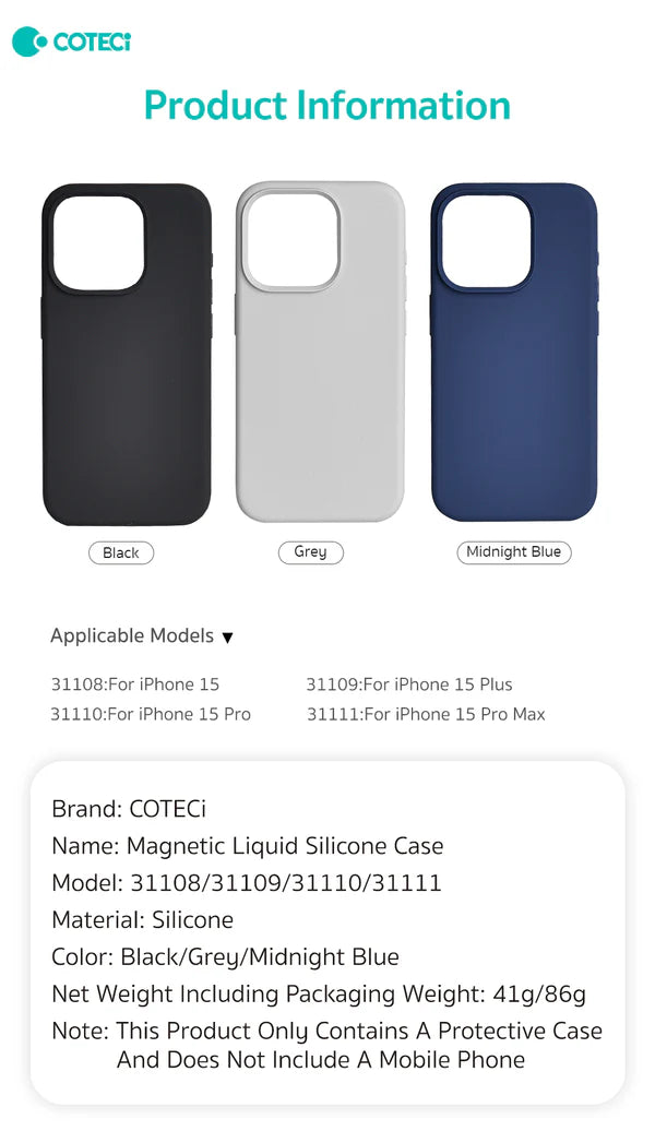 COTECI MAGNETIC LIQUID SILICONE CASE FOR IPHONE 15 PROMAX 31111 - كفر سيليكون ماك سيف للايفون 15 برو ماكس من كوتي ازرق