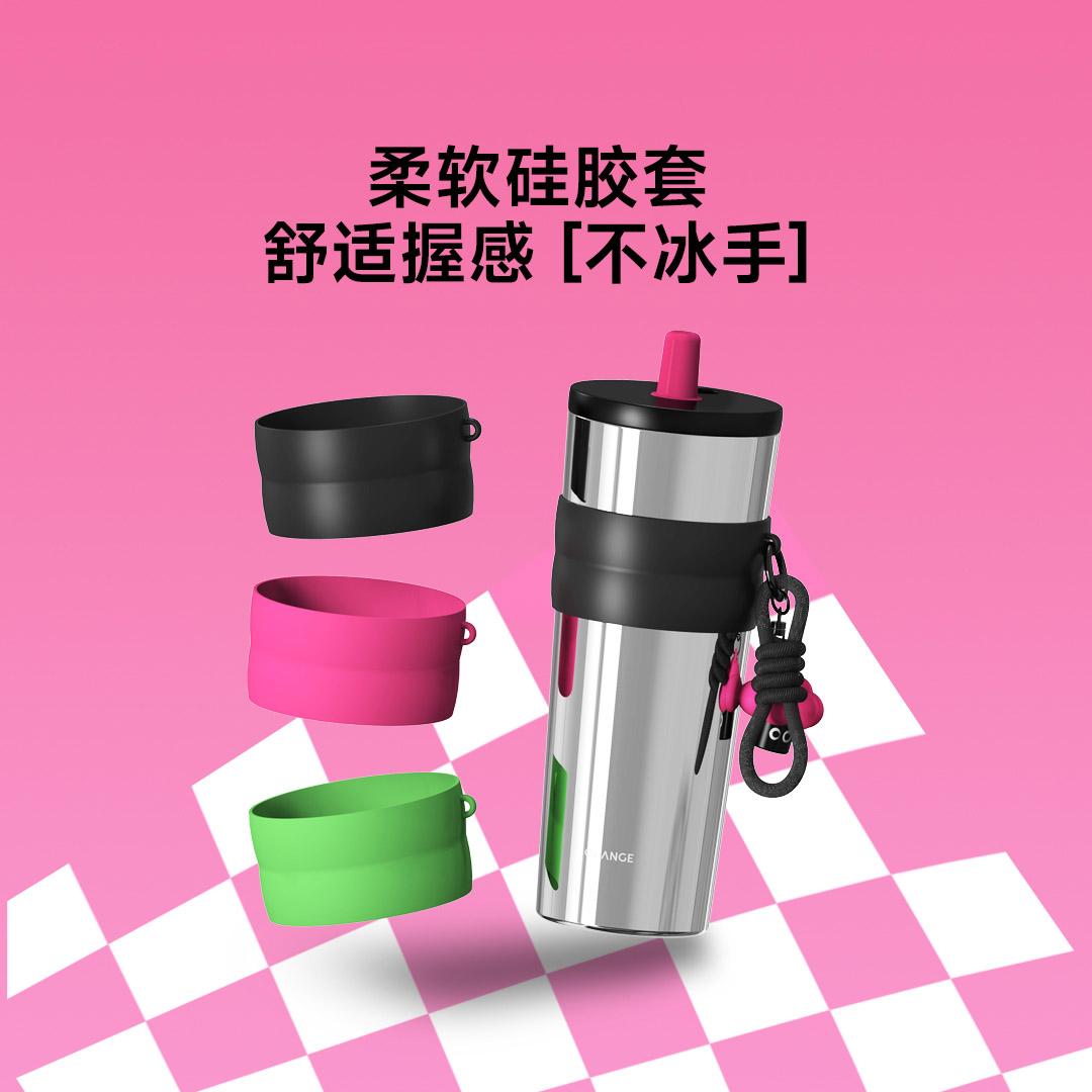 STRAW THERMOS CUP 710ML SILVER - كوب ترمس بغطاء شفاف مع قصبة 710مل فضي