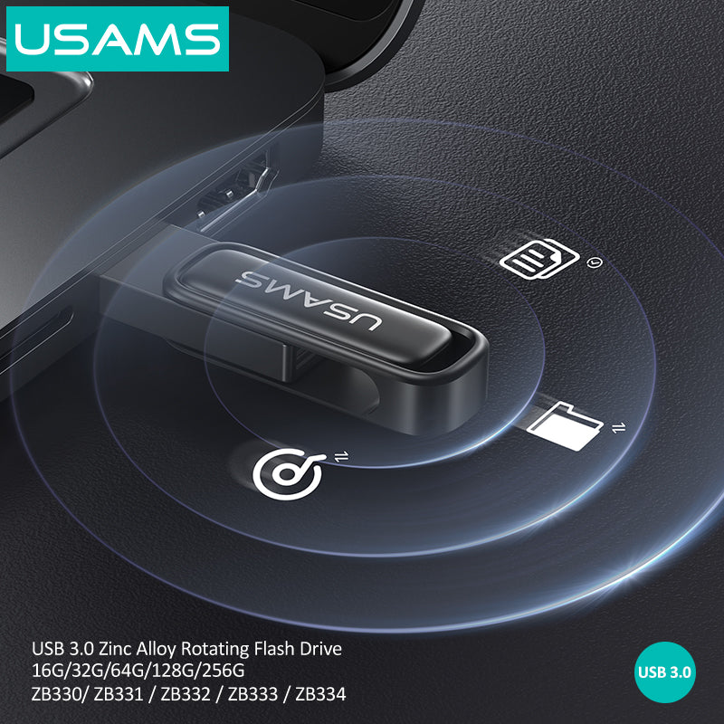 USAMS ZB339 USB3.0 Zinc Alloy Flash Drive 256G Tarnish - فلاش ميموري 256 يو اس بي من يوسامس اسود