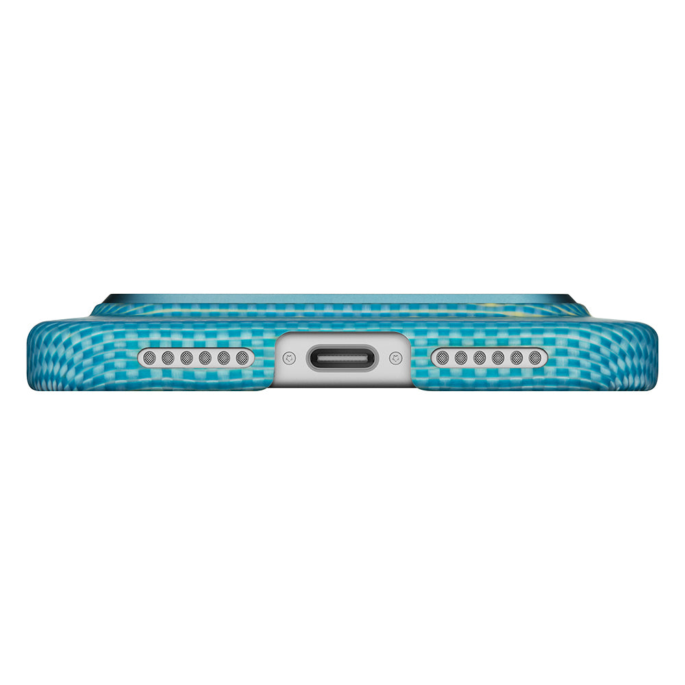 PITAKA Glints Of Gold Ultra-Slim Case For iPhone 17 Pro Max (Lucid Blue) -  كفر ايفون 17 برو ماكس فائق النحافة ماك سيف من بيتاكا ازرق