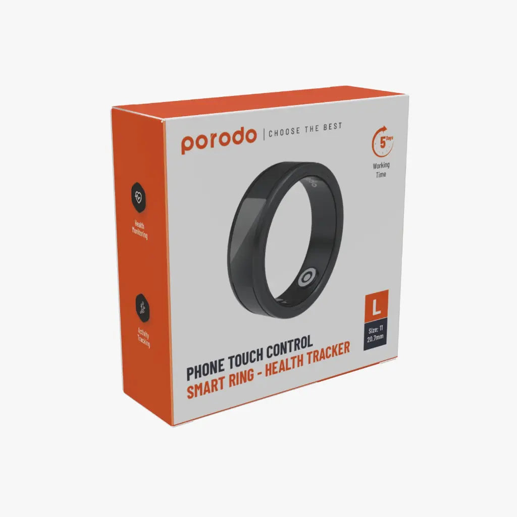 Porodo Smart Wearable Ring Size 9 with Touch Function Black– خاتم ذكي مع وظيفة اللمس للرجال مقاس 9 من بورودو اسود