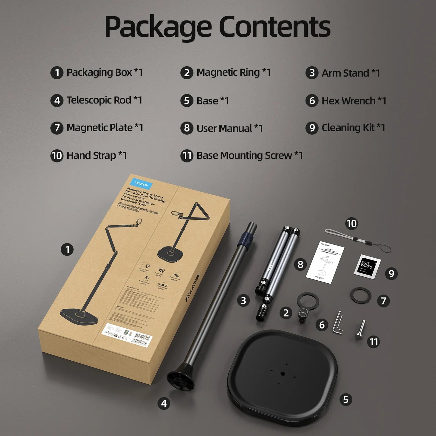 TELESIN mobile video/live shooting magnetic floor stand - ستاند ارضي مغناطيسي للهاتف لتصوير الفيديو والبث المباشر من تيليسن