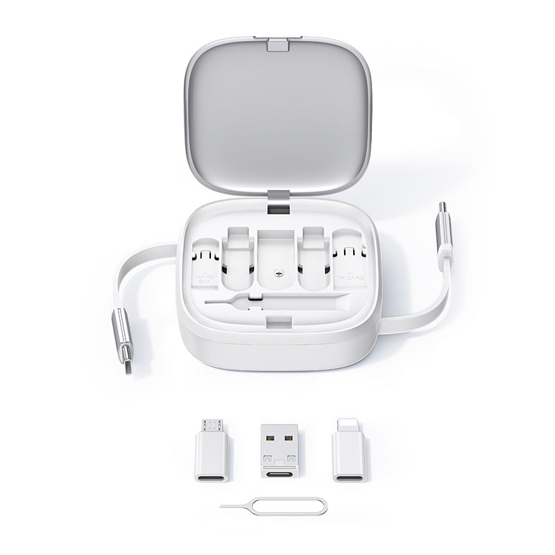 USAMS US-SJ650 U87 60W Fast Charging Cable With Multifunctional Storage Set Box silver - كابل تايب سي تايب سي 60 واط مع علبة تخزين متعددة الوظائف من يوسامس فضي