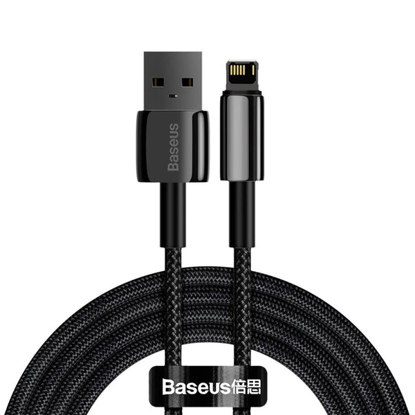BASEUS TUNGSTEN GOLD FAST CHARGING DATA CABLE USB TO IP 2.4A 2M BLACK - كيبل يو اس بي ايفون 20 واط بطول 2 متر من باسيوس اسود