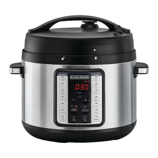 Black&Decker PCP1010-B5 Pressure cooker 1350W 10L silver/black - قدر ضغط كهربائي 9 في 1 بسعة 10 لتر وبقدرة 1350 واط من بلاك اند ديكر