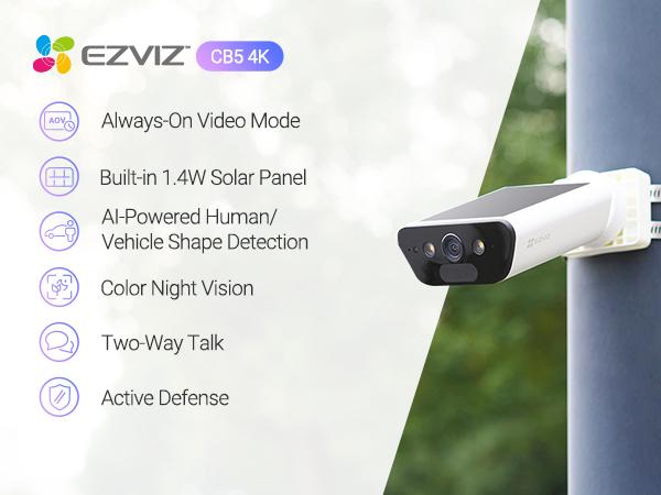 EZVIZ SOLAR BATTERY CAMERA CB5 4K - كاميرا منزلية خارجية ذكية تعمل بالطاقة الشمسية من ازفيز