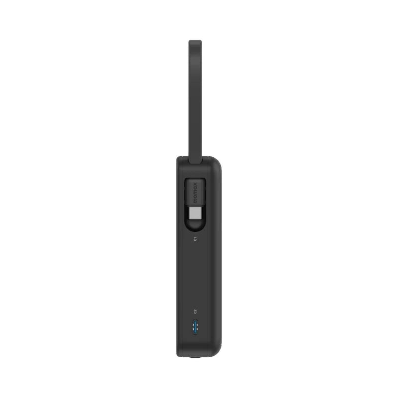 Momax Power Vital+ 10000mAh Battery Pack with Built-in USB-C and Lightning Cable Black - باوربنك 10000 ملي امبير مع كيبل تايب سي و لايتننغ مدمجين من موماكس