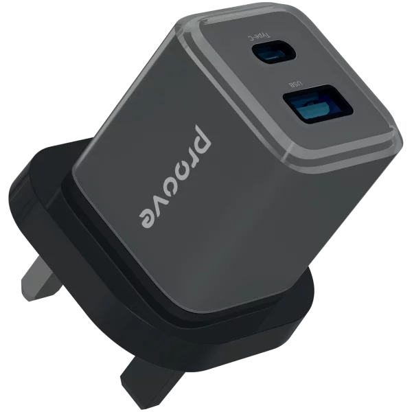 Proove Wall Charger Pure GaN Plus 30W (Type-C + USB) UK black - شاحن 30 واط من بروف اسود