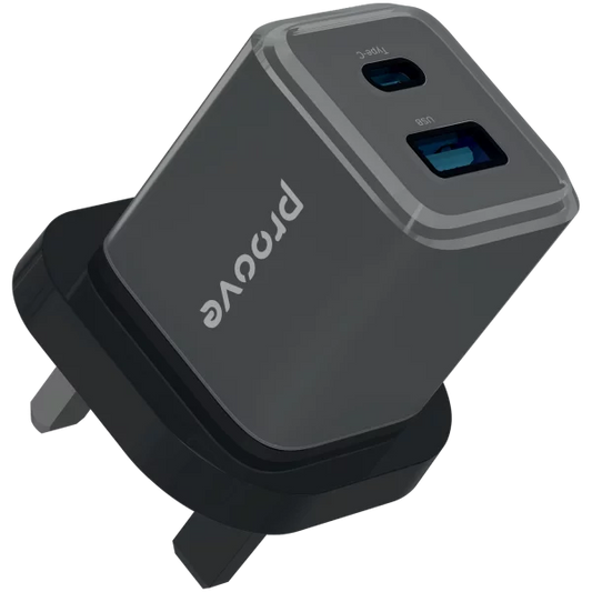 Proove Wall Charger Pure GaN Plus 30W (Type-C + USB) UK black - شاحن 30 واط من بروف اسود