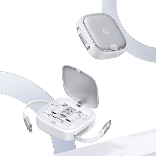 USAMS US-SJ650 U87 60W Fast Charging Cable With Multifunctional Storage Set Box silver - كابل تايب سي تايب سي 60 واط مع علبة تخزين متعددة الوظائف من يوسامس فضي